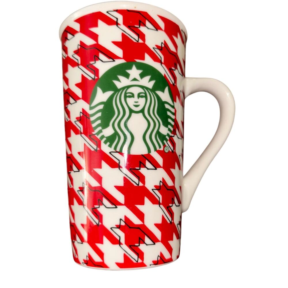 Starbucks 16 oz. Red Houndstooth Plaid Check Mug 2017 Ceramic Latte Coffee Tea